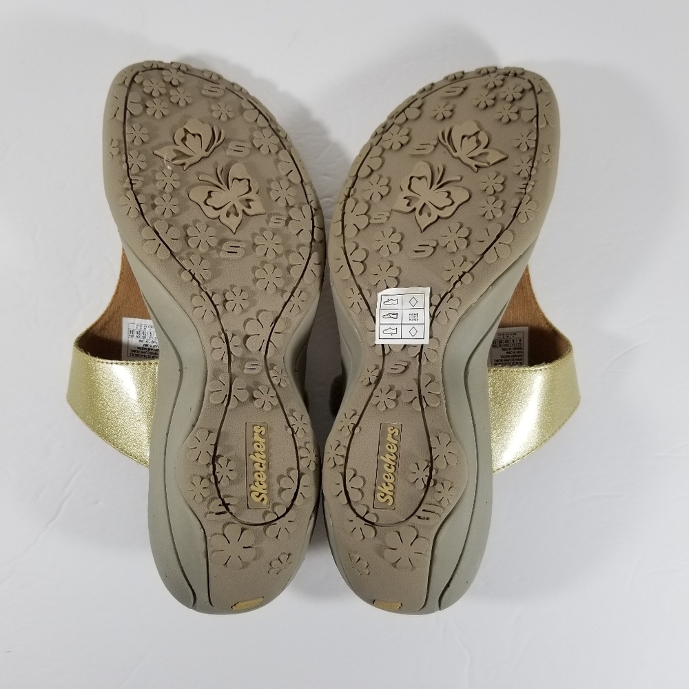 Skechers Tone Ups Sandals Women's Size 9 Thong Bright Gold Wedge Heel - Picture 9 of 9
